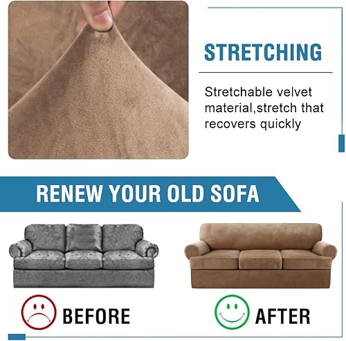 Miniatura 6 de Funda para sofá de 4 piezas, fundas para sofá con cojines en forma de T, funda para sofá de terciopelo grueso, protector de muebles, fundas