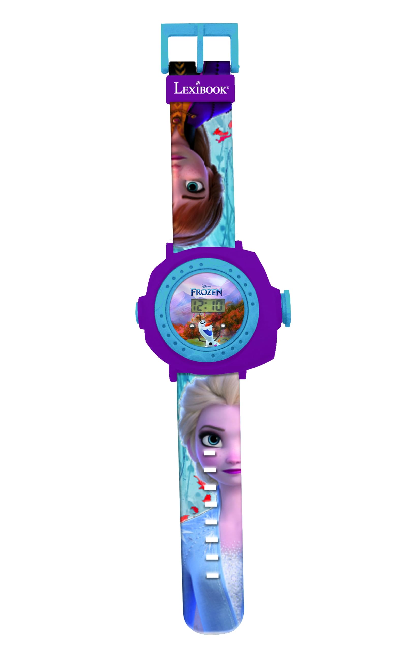 LEXIBOOK Frozen 2 Adjustable Projection Watch Digital Screen – 20 Images of Elsa, Anna and Olaf - for Children/Girls - Blue and Purple –– DMW050FZLXB