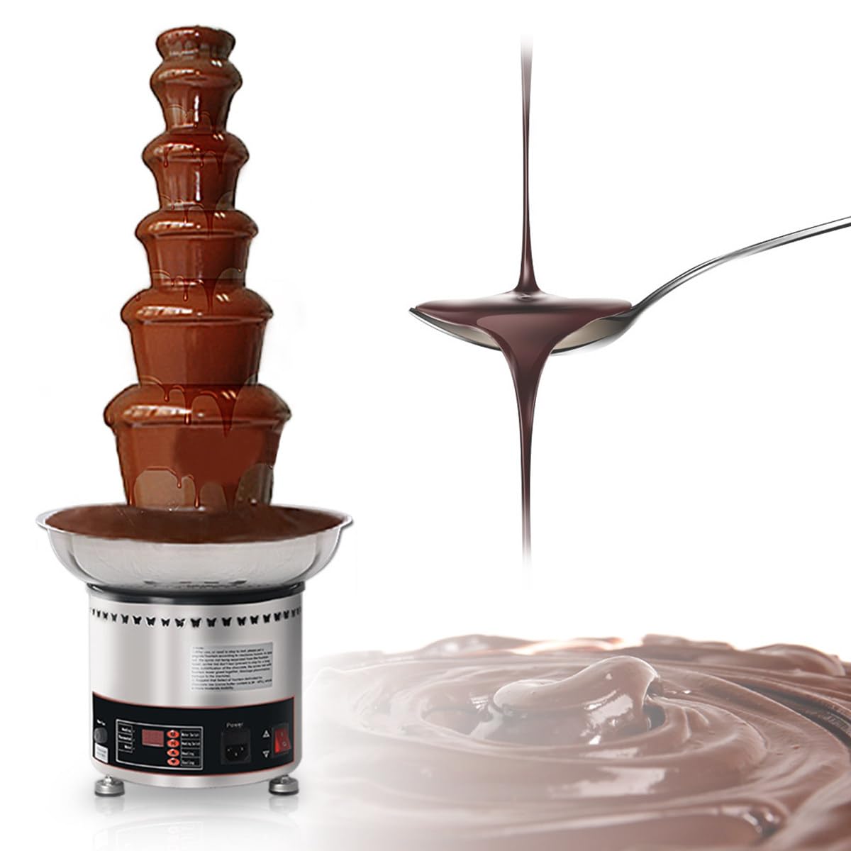 ASerZenith 4/5/6/7 Tiers Sauce Heater For Cheese Commercial,Chocolate Fondue Fountain Machine,Large Capacity Chocolate Waterfall Hot Pot Machine,6Tier