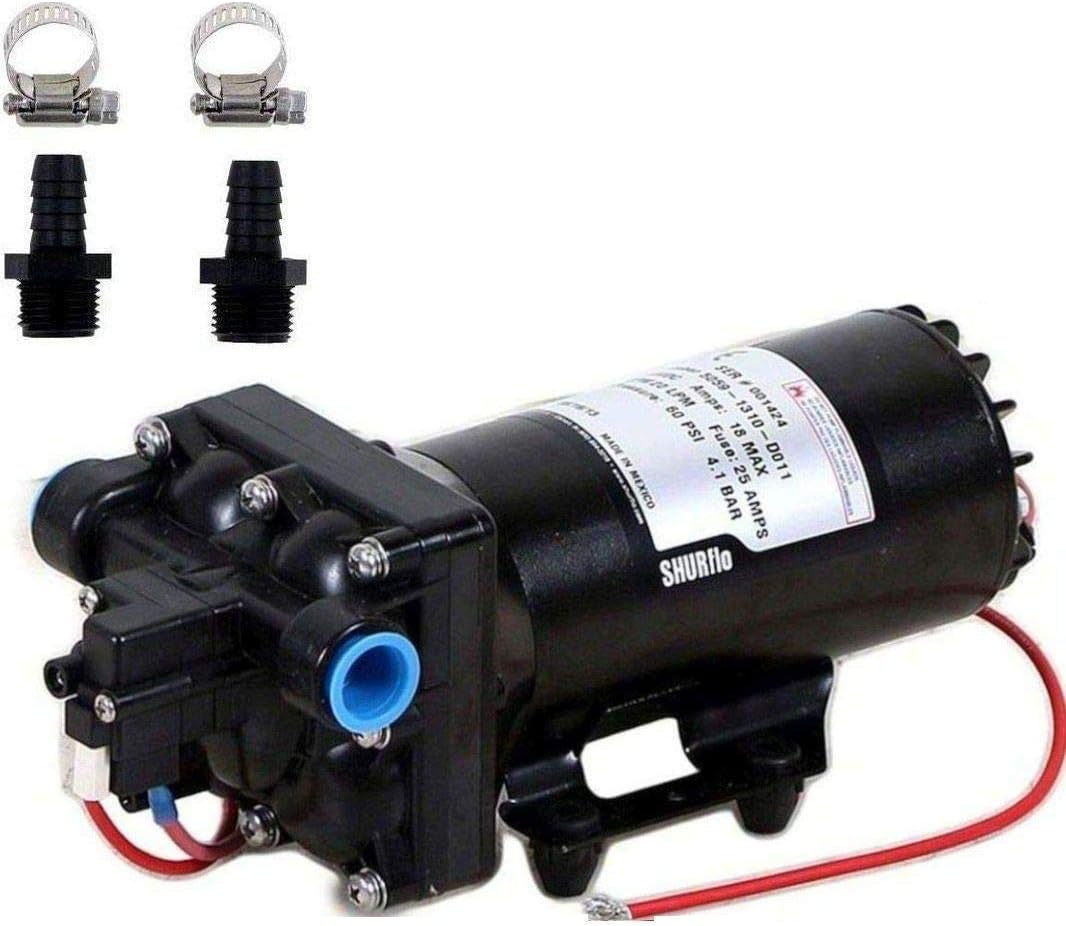 Shurflo 5059-1310-D011 Automatic-Demand 12V Diaphragm Pump with Male 1/2-Inch Hose Barb Kit (Bundle, 2 Items)