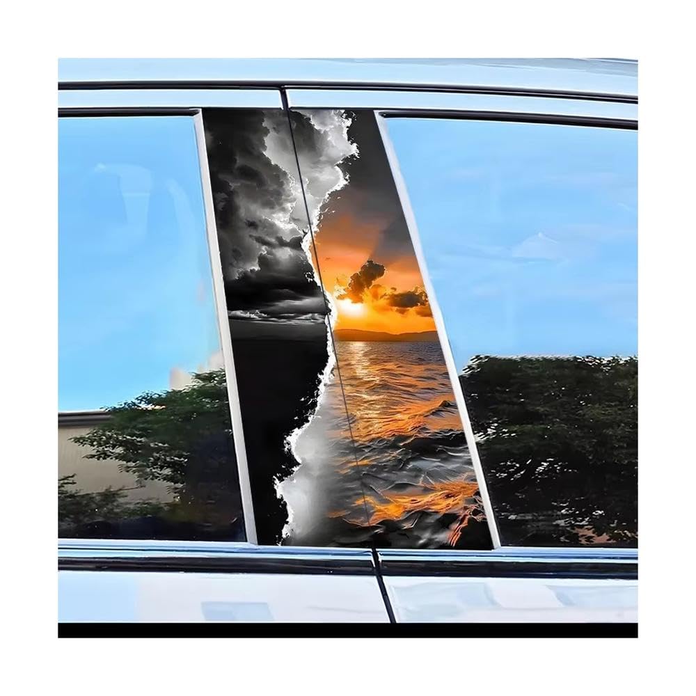 Bertdcx One Color Car Center Pillar Protection Stickers Yin-Yang Sea And Sky Pattern Scratch Resistant Film Auto Parts