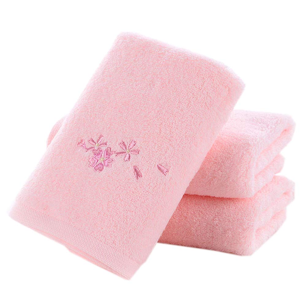 Pidada Hand Towel Set of 3 Embroidered Floral Pattern 100% Cotton Soft Absorbent Decorative Towel for Bathroom 35 x 75 cm (Pink)