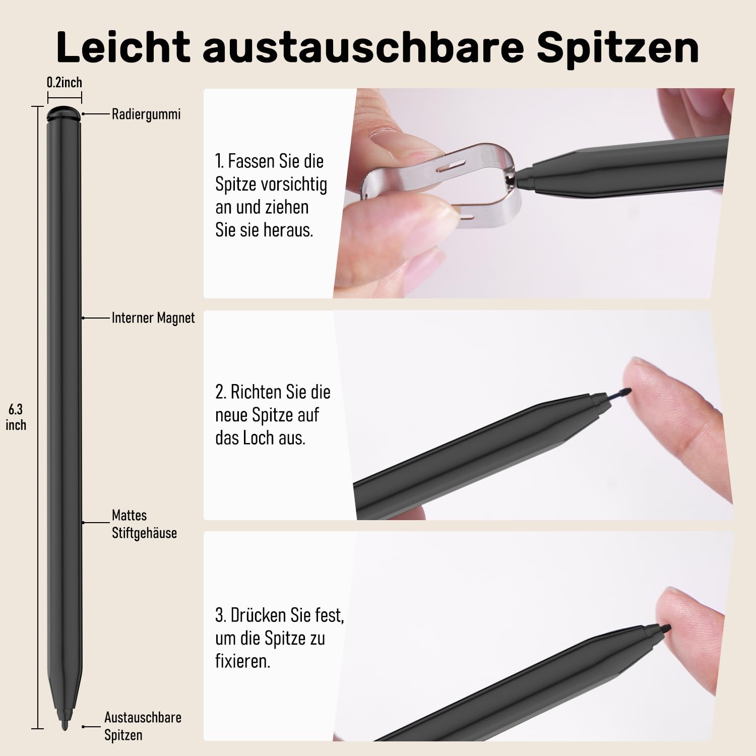Stylus Pen für Remarkable 2 Stift, EMR Stift mit Radiergummi, 4096 Druckstufe, Handflächenabweisung, Magnetischer Adsorption, EMR Pencil geeignet für Kindle Scribe/Remarkable 2/1