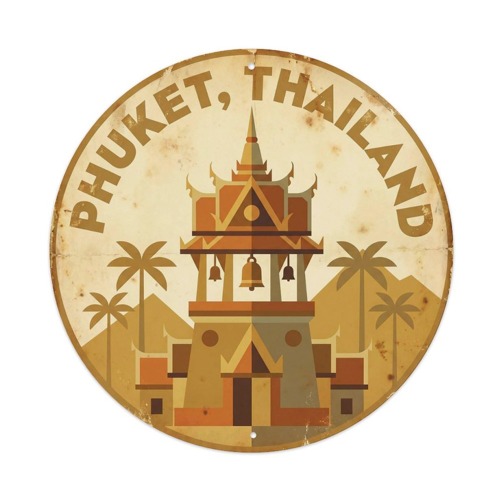 Phuket Temple Bell Tower Island Culture Religious Metal Tin Sign