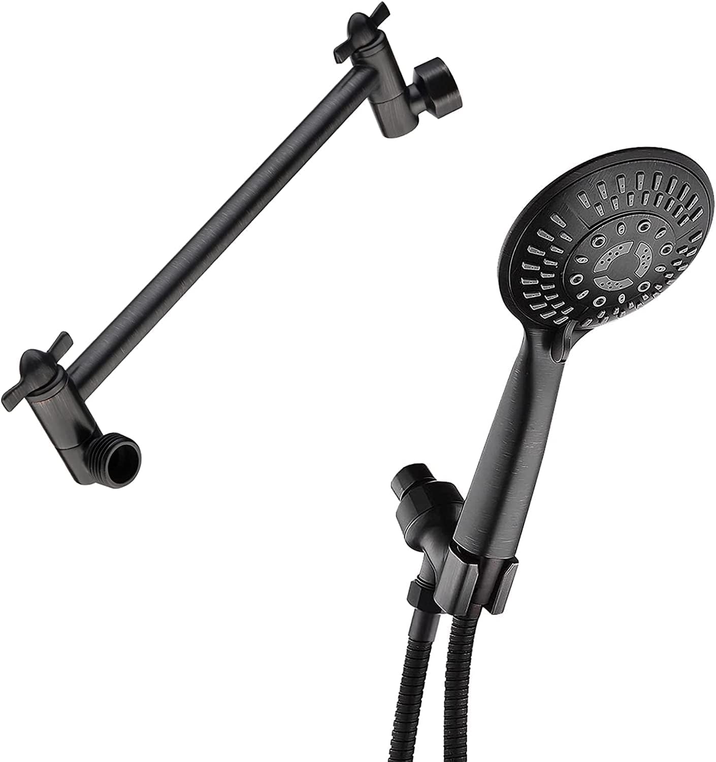 BRIGHT SHOWERS 9 Spray Settings Handheld Shower Head Set with 10 Inch Shower Head Extension Arm, Oil-Rubbed Bronze