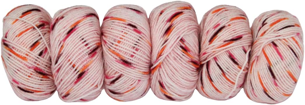 Knitsilk Feather Soft Knitting Yarn – 100% Acrylic | 4-Ply, 6 x 25g Each (Total 150g) | Super Soft Yarn for Baby Clothes, Blankets, Sweaters & DIY Crochet Projects | Pack of 6 (White-Orange)
