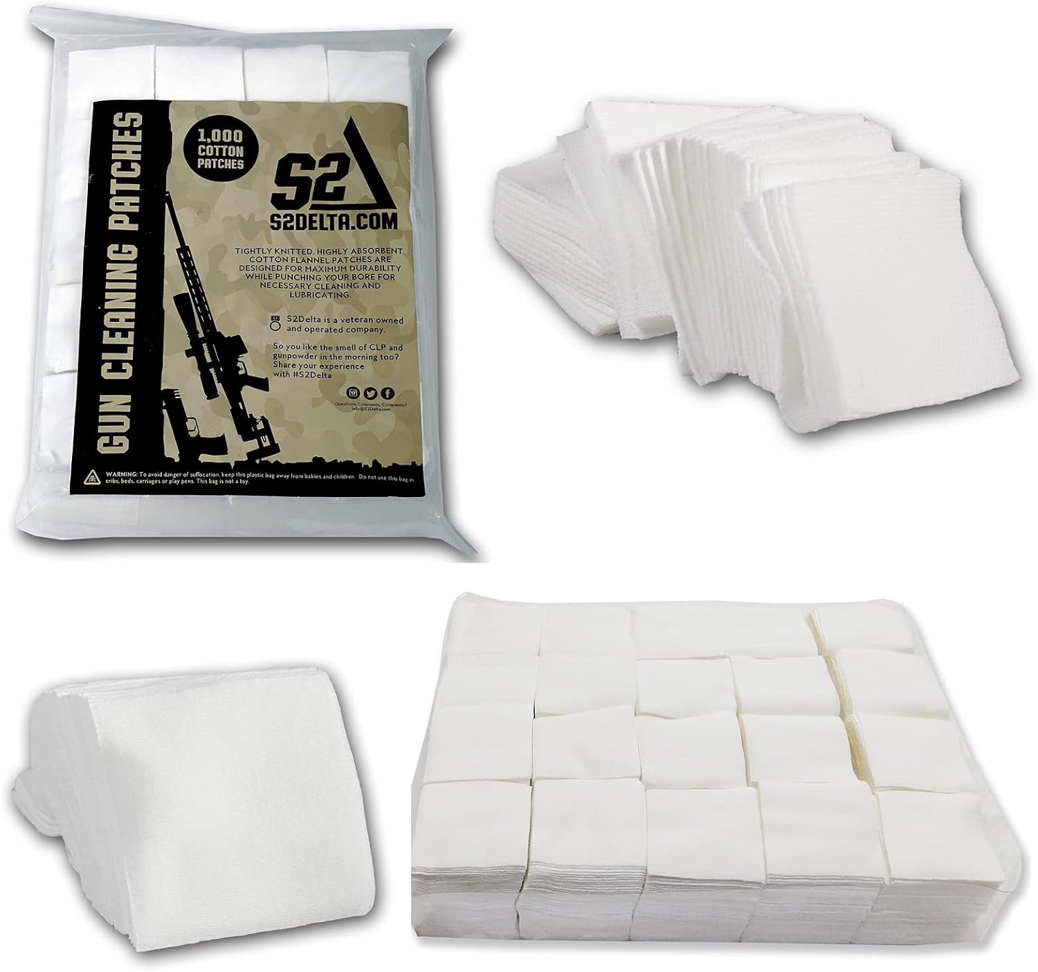 S2Delta Gun Cleaning Patches, Premium Quality, Highly Absorbent, Bulk Cleaning Patches, Cotton Flannel : Sports & Outdoors