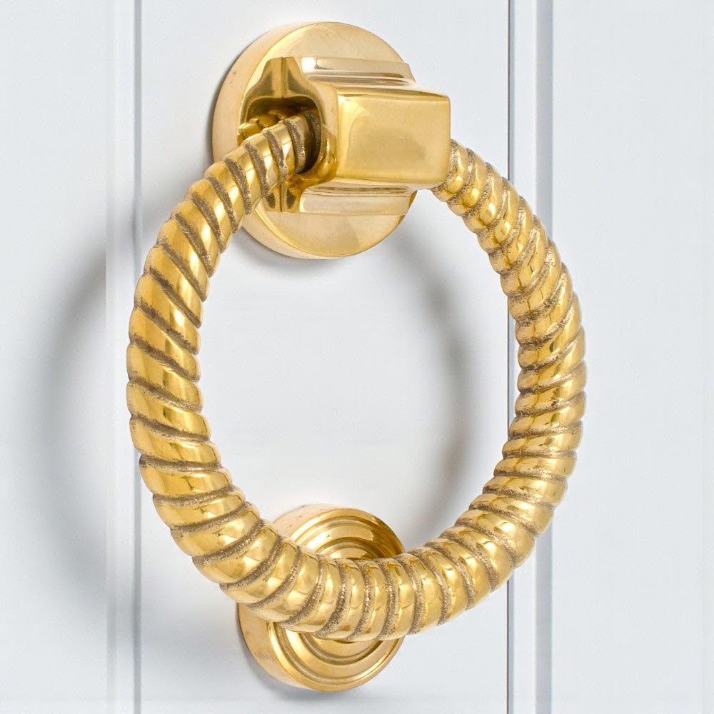 Polished Brass Reeded Ring Door Knocker Front Back Heavy Solid Quality Unique AB Hardware