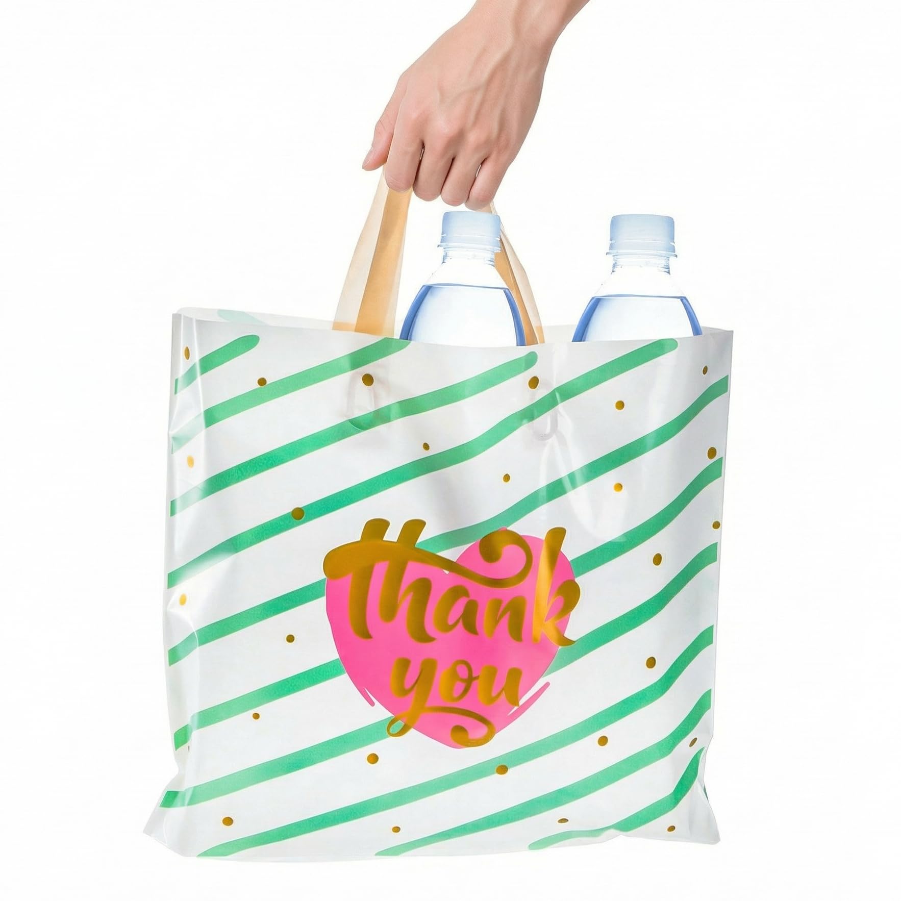 Elsjoy Plastikowe torby na zakupy, 14 x 12 grubych toreb na towary, wielokrotnego użytku torby butikowe z uchwytem pętelkowym, serce i paski, torebki na prezenty detaliczne na imprezy, biznes