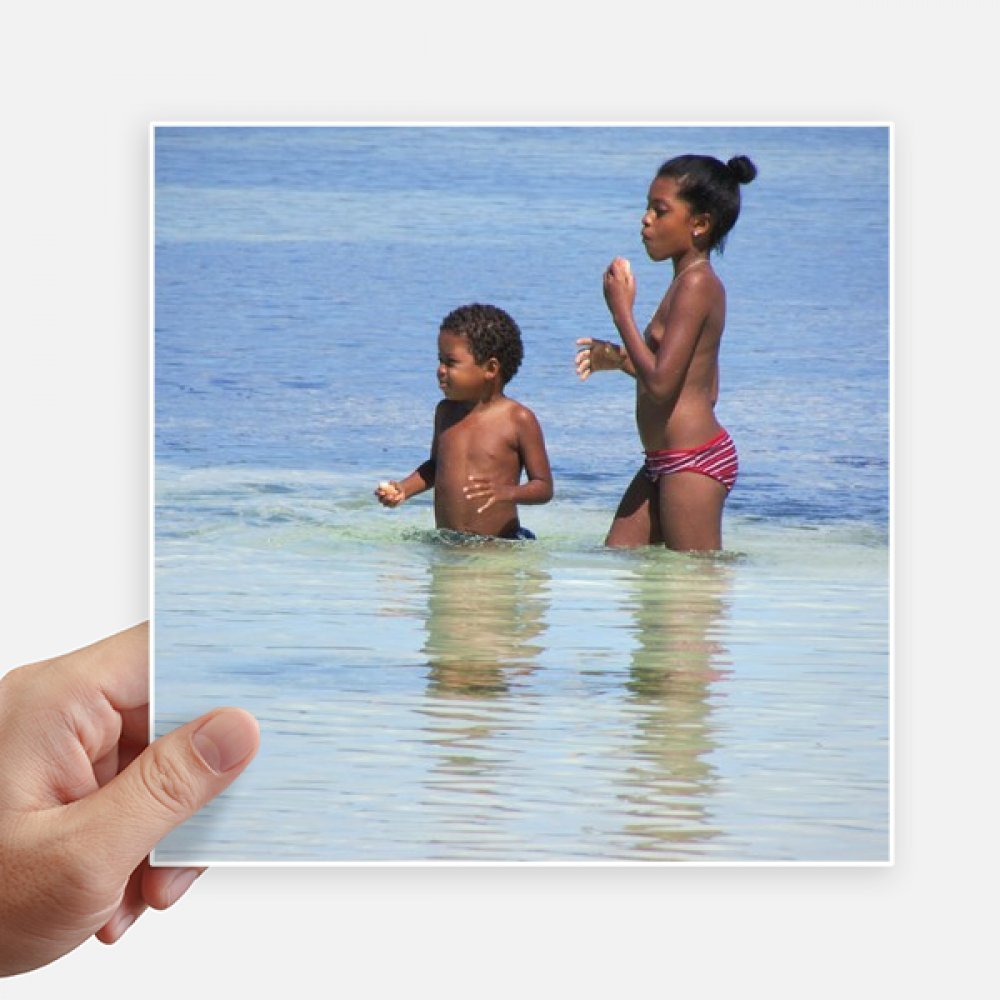 Autocollant carré de 20 cm Ellie Yao Sea Wave Afrique Photo Enfants pour mur et valise 4Pcs