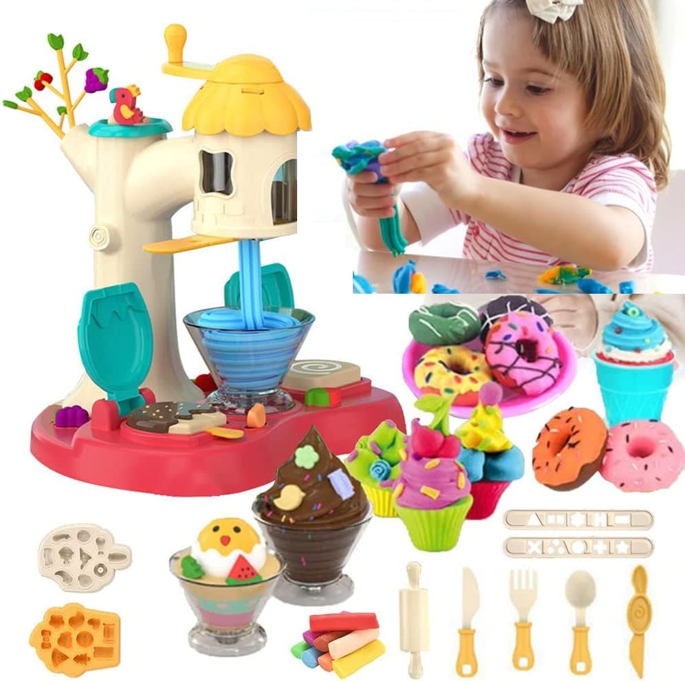 Puxida Playdough Tool Set for Toddlers, 26Pcs Kitchen Creations Ice Cream Maker Machine and Noodle Playset Playdough Kit for Toddlers,3 4 6 8 Years Old Boys Girls Dough Birthday for Kids