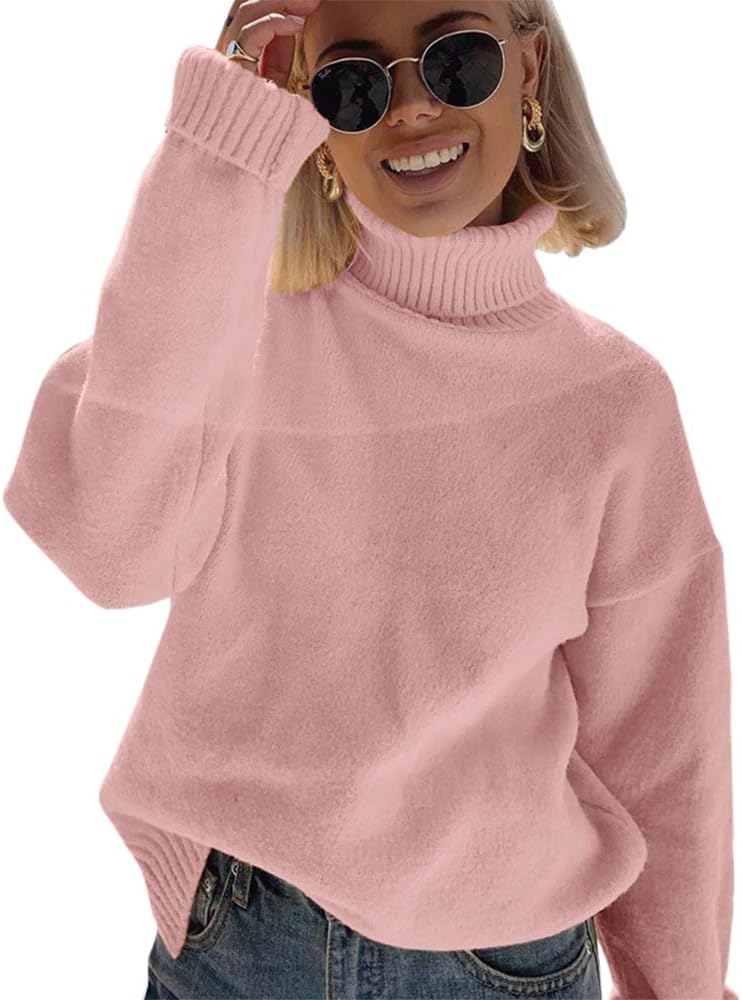 Lailezou Womens Turtleneck Oversized Sweaters Long Sleeve Pullover Loose  Chunky Knit Jumper Pink at Amazon Women's Clothing store