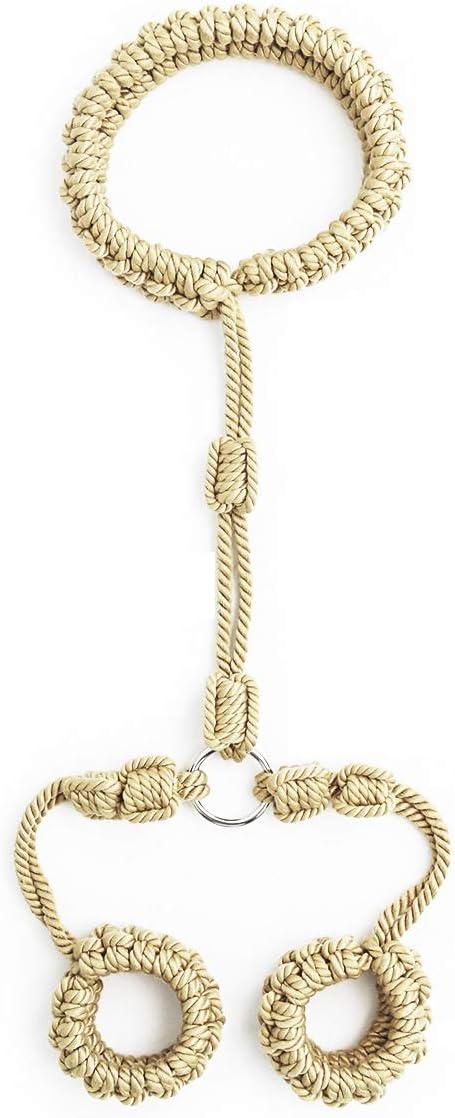 LEWE Soft Cotton Rope Collar With Handcuffs Adjustable Collar Handcuffs For Women (Beige)