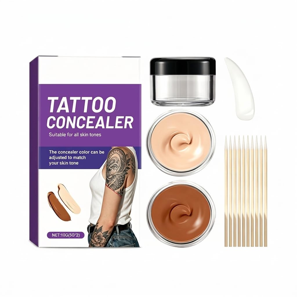 Tattoo Cover Up Set 2 Farben Tattoo Make Up Cover Wasserfest Tattoo Abdeckung für Alle Hauttöne Farblich Verstellbar