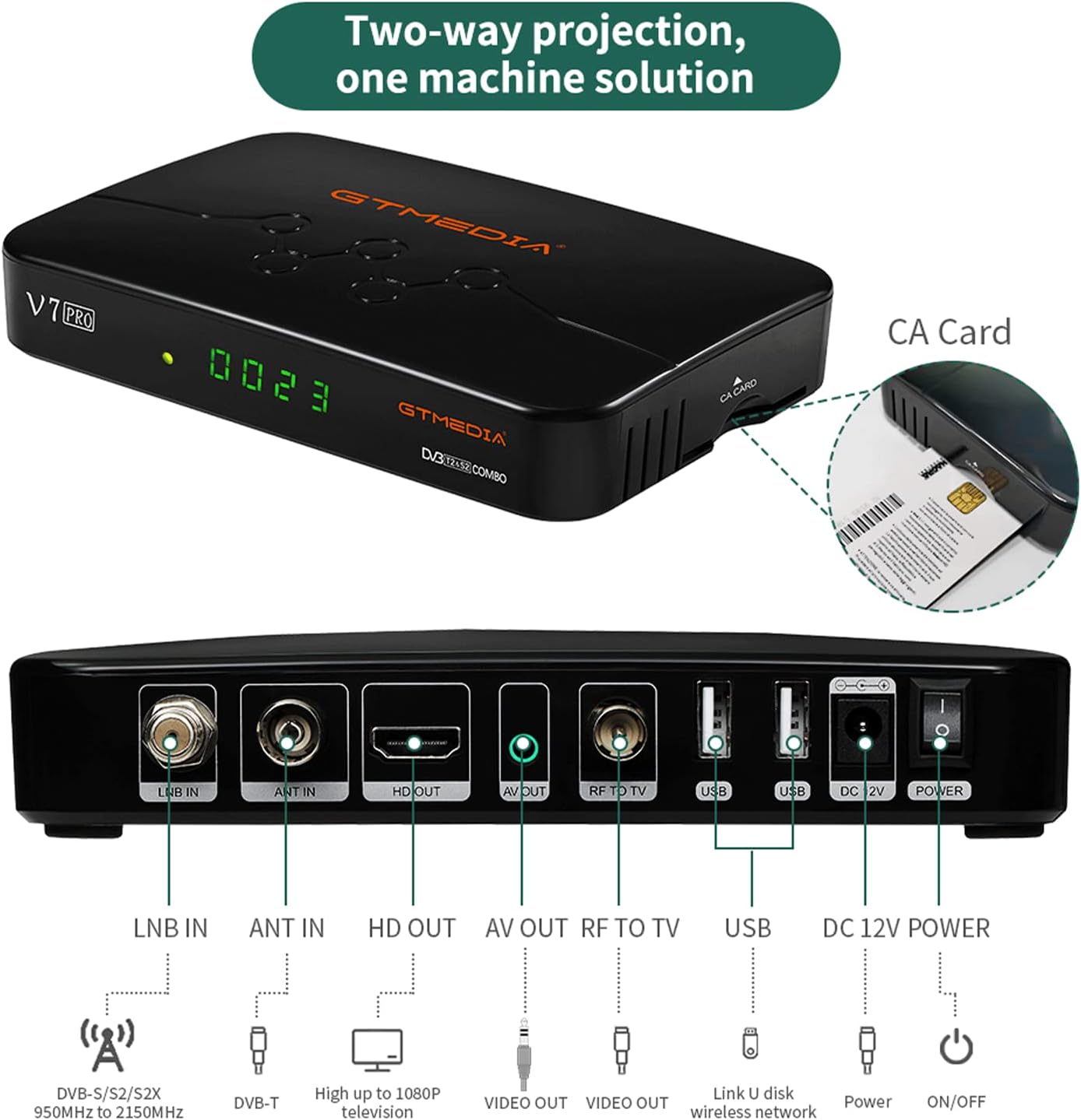 GT Media V7 PRO Free to air Satellite tv Receiver DVB-S/S2/S2X+T/T2 CA/T2MI, 1080p fta Satellite Television receivers H.265 with USB WiFi Antenna Support YouTube Cccam CA Card DRE &Biss Key : Electronics