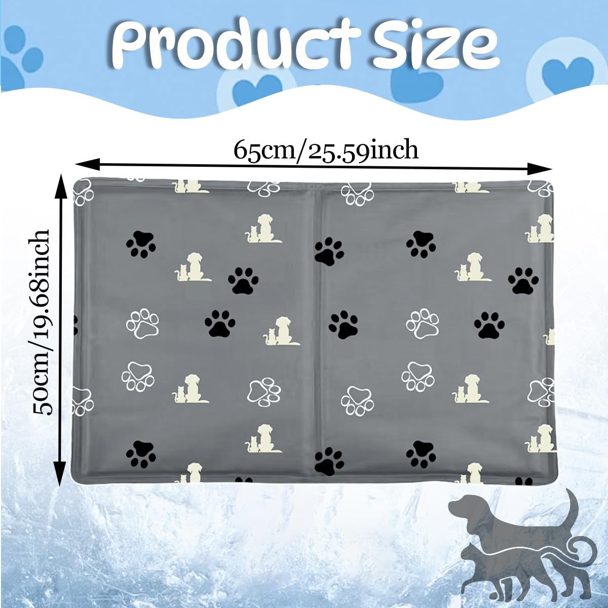 Tappetino Refrigerante Cane 65*50cm,Tappetino Rinfrescante per Cani con Gel Non Tossico Lavabile,Durevole e Antigraffio,per Animali di Piccola Media Grande Animali in Estate per Interni Esterni, Cucce