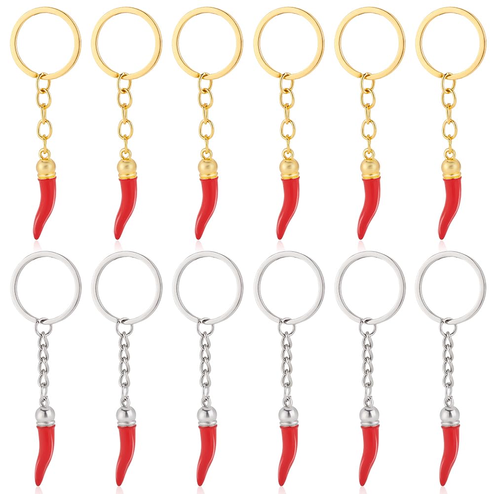 AHANDMAKER 12 Stück Schlüsselanhänger Mit Italienischem Horn Schlüsselanhänger Mit Roter Chilischote Und Schlüsselring Glücksbringer Aus Metall Für Die Herstellung von Selbstgemachtem Schmuck