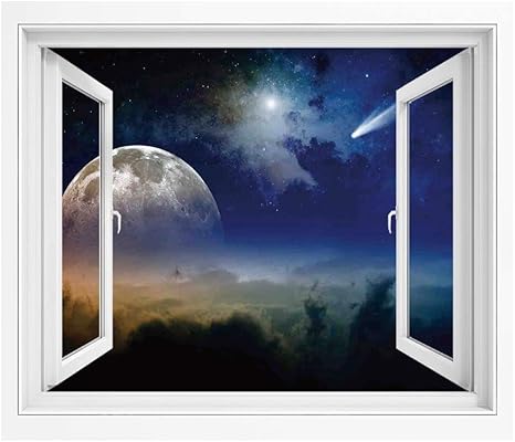 Amazon 宇宙 絵画風 壁紙ポスター はがせるシール式 150x1 Cm 活気に満ちた雲満月の上昇と暗い空の彗星地平線の地平線トワイライト装飾 おしゃれ ウォールステッカー 多用途なシール ブルーイエロー ウォールステッカー オンライン通販