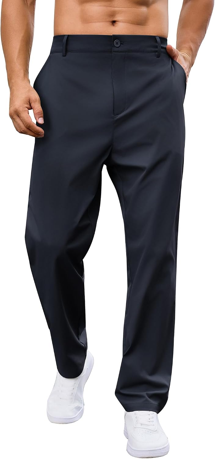 Men's Office Business Pants Quick-Drying Straight Leg Pants with Pockets Golf Work Pants