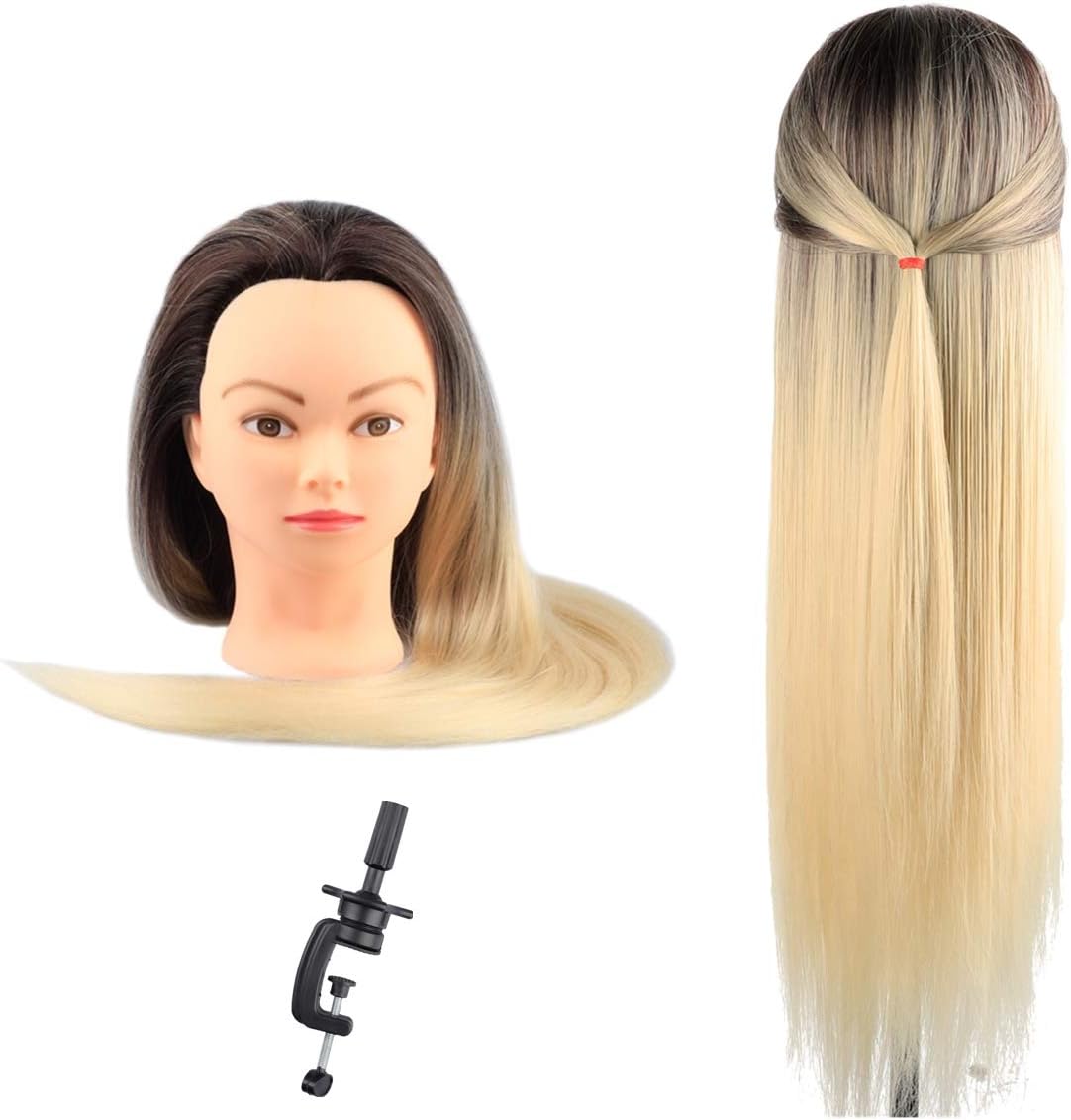 Mannequin Head with human hair 28" Styling Training Head Mixed Real Hair with Free Clamp (2-613)