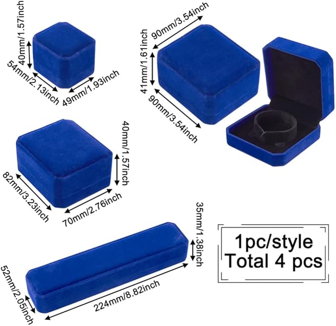 Cajas Estuche Joyería Velvet 4 Piezas Azul Marino miniatura 3