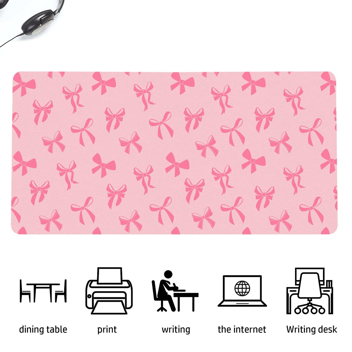 Cute Kawaii Bunny Bow Flower Extended Gaming Desk Mat – PU Leather, Non-Slip, Water-Resistant, 60x30cm - View #7