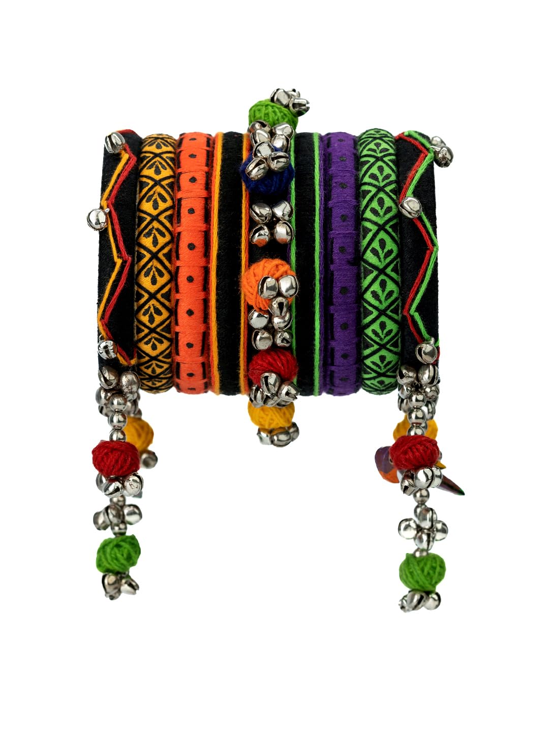 Taasha Craft Siddhi multicoloured hand painted silver ghugharu pompom Navratri bangles set For Women & girls Size 2.2 Set of (9 Bangles) (B0DF5VBJDF) Amazon Price History, Amazon Price Tracker