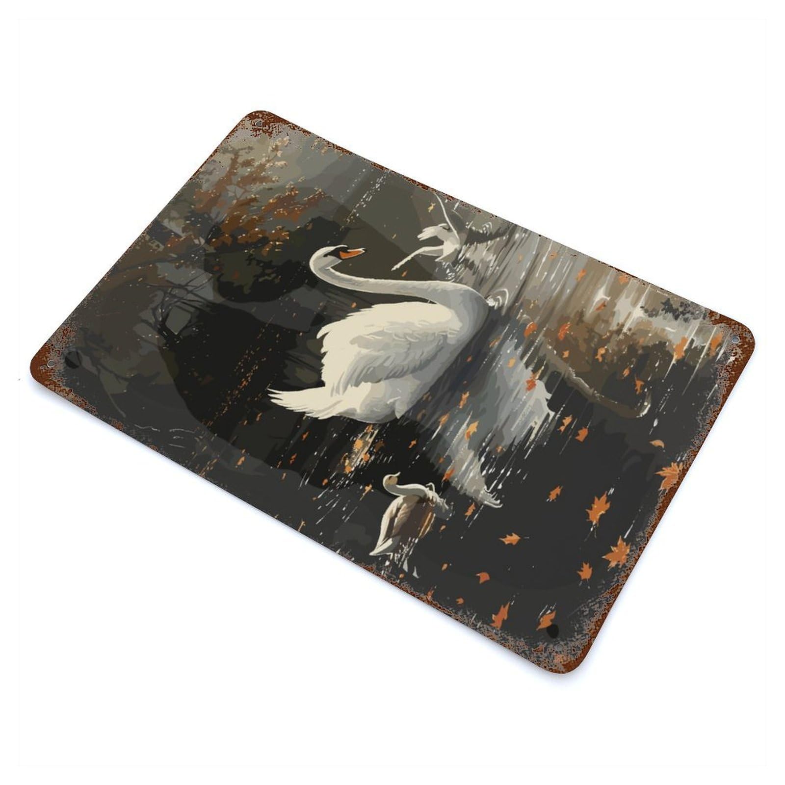 Vintage Metal Tin Sign Swan And Nature 11.8"x7.9", Industrial Home Decor for Farmhouse, Kitchen And Entryway Decor