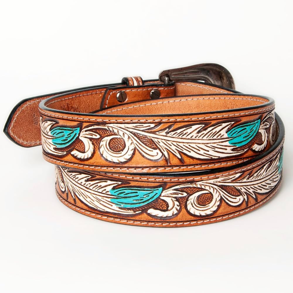 American Darling Beautifully Hand Tooled Tan Genuine Leather Belt Men and Women Western with Removable Buckle