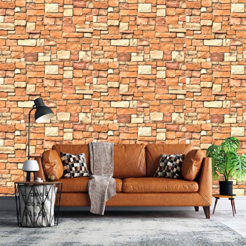 Image of DWELLSINDIA Bricks Wall in Sunlight Self Adhesive Wallpaper Waterproof, Scratch Resistant, Laminated 41cm x 244cm