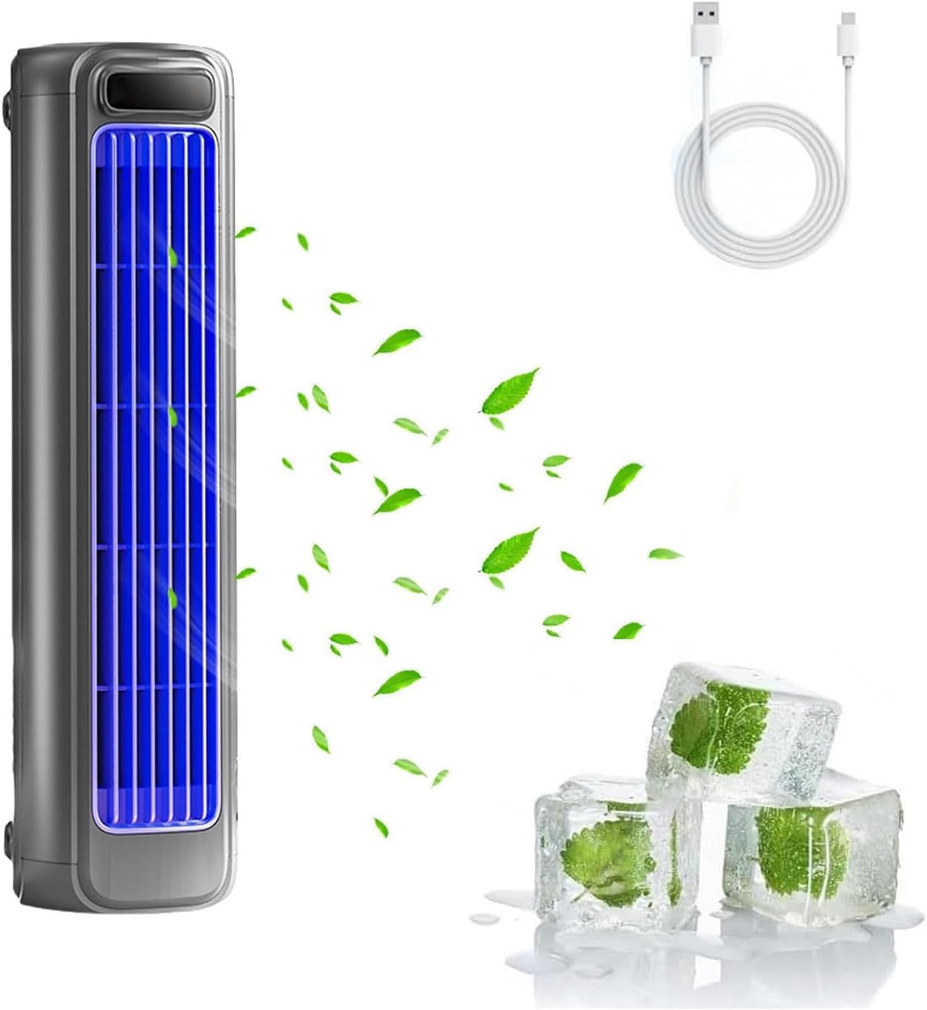 Ventilatore Condizionatore Portatile Senza Pale - Raffreddamento Silenzioso A 3 velocità, Ricarica USB, Ideale per Casa, Camera da Letto, Cucina, Ufficio, Design Compatto per Gray