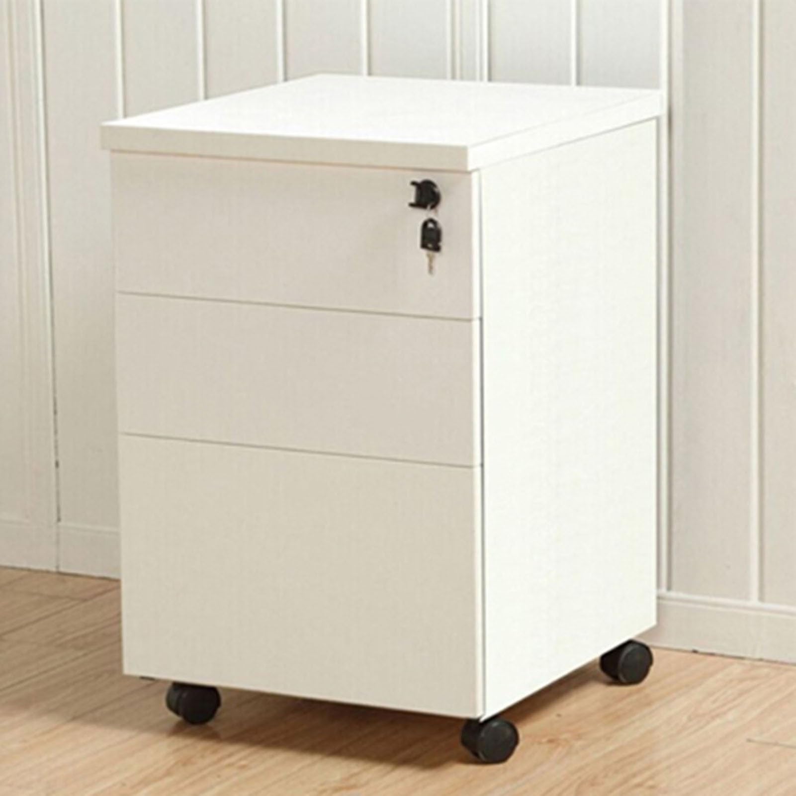 ASerZenith Solid Wood Nightstand With Lockable Drawers And Rolling Wheels Office Document Storage Cabinet For Desktop Nizing,E