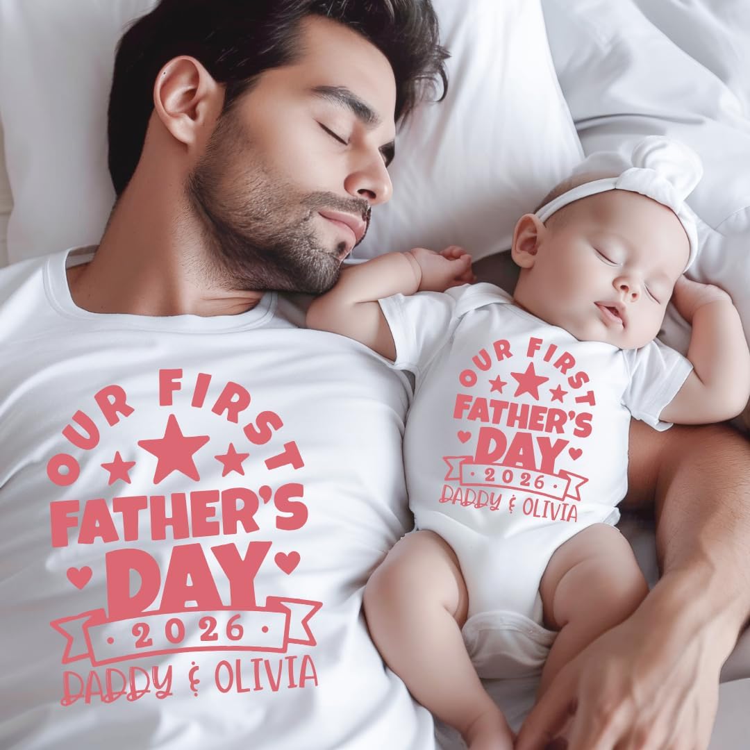 Our First Fathers day Outfit for Dad and Baby Girl, Personalized father gifts from son, 1st father's Day Outfit Baby Girl and Daddy, Father Son Matching Shirts 2024. FSTAR1