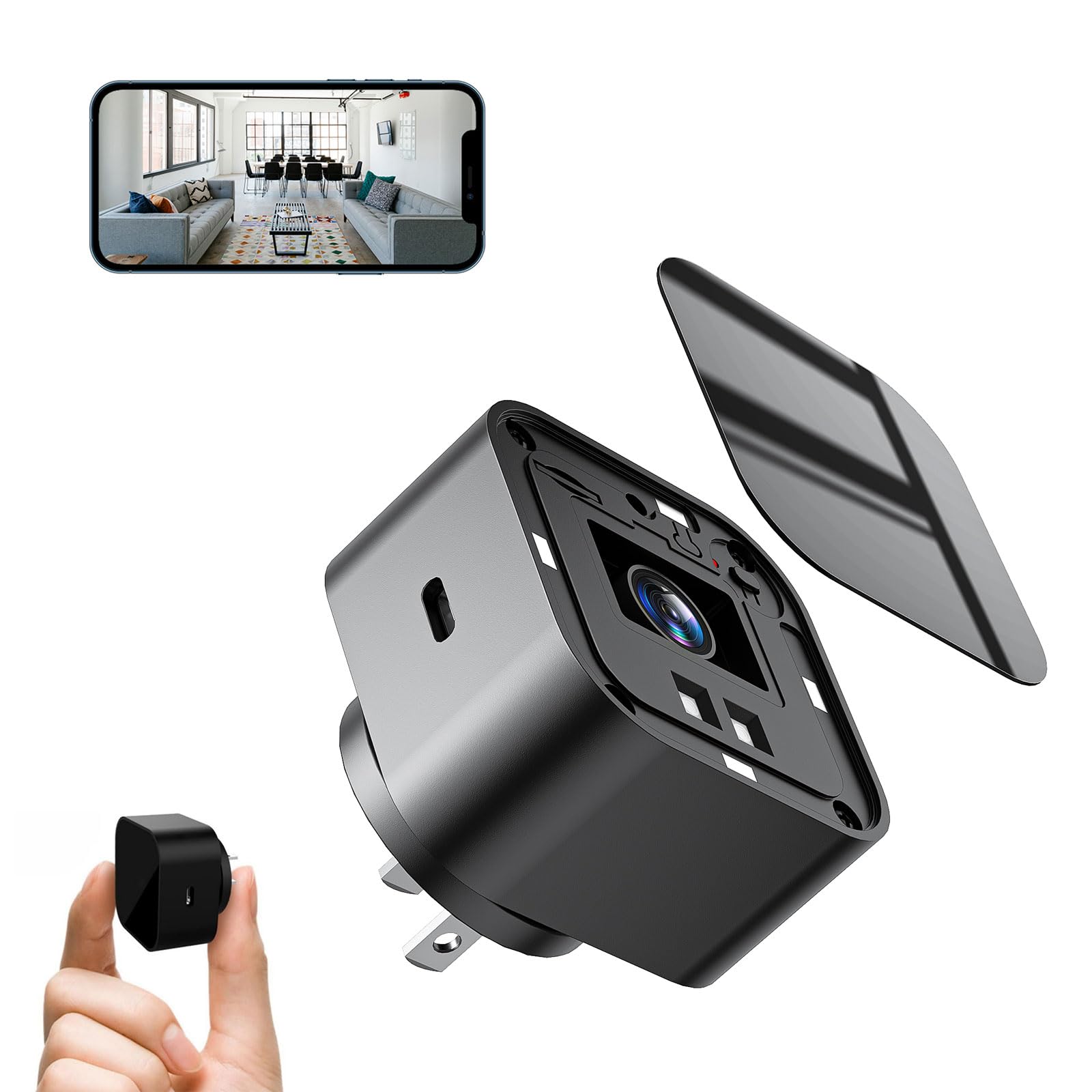 Cargador de cámara espía de niñera de 1080P compatible con WiFi de 2.4 G, mini cargador de cámara oculta con detección de movimiento, versión nocturna, cámaras ocultas de niñera, cámara de