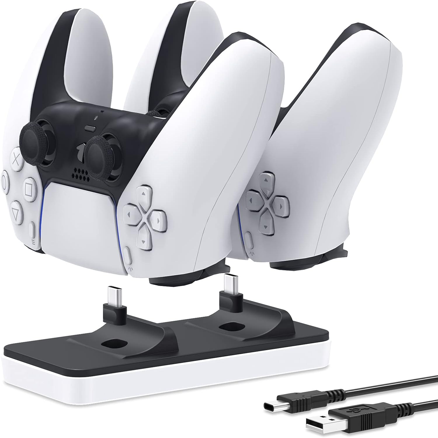 Charger Compatible with PS5 Controller, YUANHOT Charging Station with Dual Detachable USB C Ports
