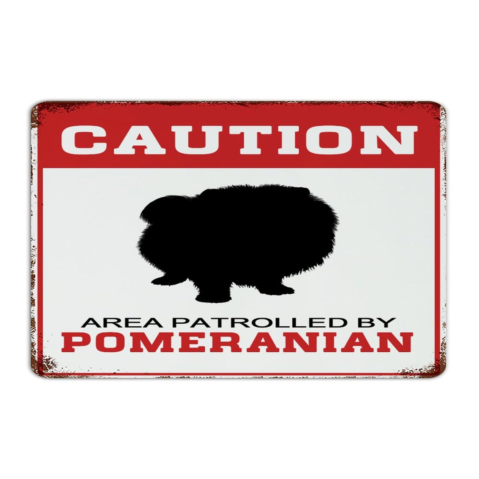 Plaque en métal Area Patrolled by Dog Pomeranian aux finitions soignées pour bureau