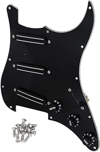 Pickguard SSS Micros Noirs 3 Plis Précâblé Pour Guitare Électrique 11 Trous