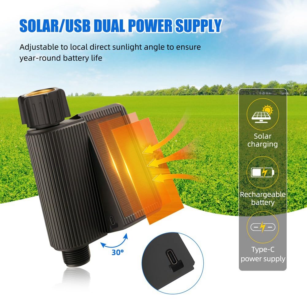 Timer A Energia Solare per L'Acqua con Valvola Tuya, Sensore di Temperatura e Umidità del Terreno