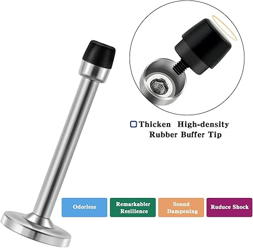 Vista 31 de KOLAKO Topes de puerta, topes de puerta negros de 6 pulgadas (5.906 in), tope de puerta de montaje en pared con parachoques de goma, acero Negro