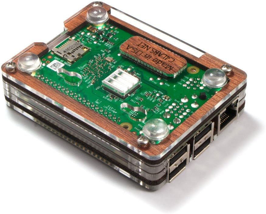 C4Labs Zebra Case for Raspberry Pi 3B+, 3, 2, 2B and B+ Heat Sinks and Power Cord Included-Wood