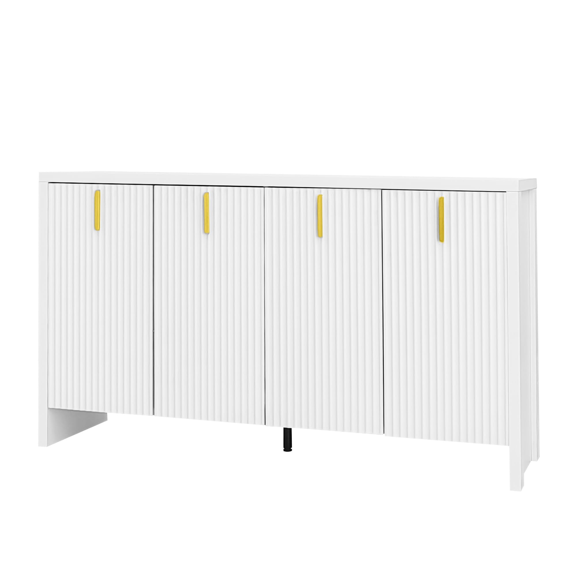 Modernes Sideboard mit gerillter Front und eleganten Metallgriffen – Aufbewahrungsschrank für Flur, Wohnzimmer oder Esszimmer – geräumige Fächer mit höhenverstellbaren Einlegeböden (Weiß)
