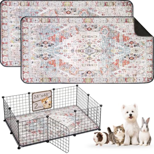 Image of Washable Guinea Pig Pee Pads,Reusable Guinea Pig Cage Liner 2 Pack | Waterproof, Leak-Proof, Absorbent & Non-Slip, 24 inchx48 inch Bedding Potty Training Mat for Small Animal Rabbit Bunny Hamster Rat