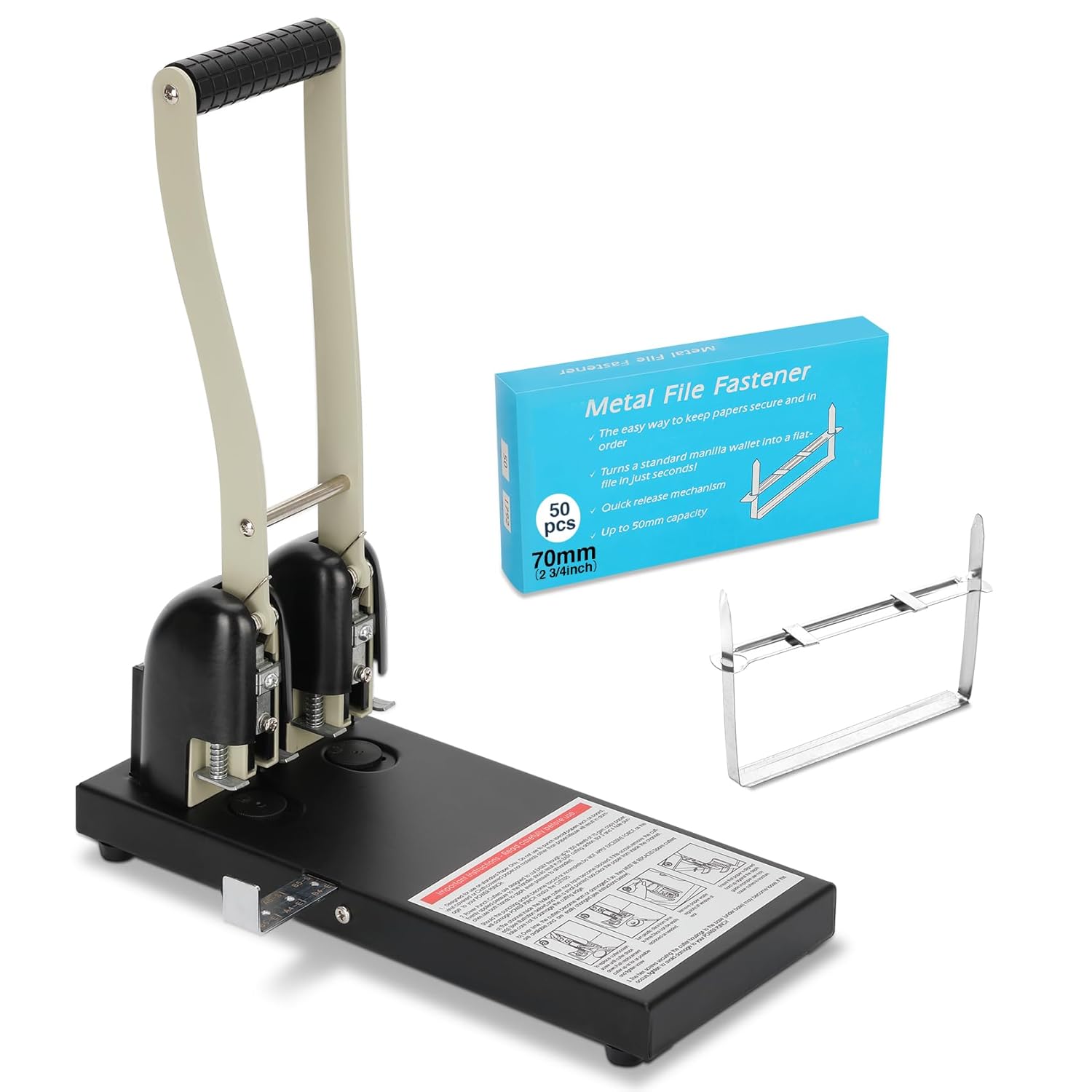 Heavy Duty 2 Hole Punch 150 Sheets Capacity,2 3/4"(70 mm) Hole Distance,2 Hole Paper Puncher with 50PCS Paper Fasteners for Office, Home & Print Shop Use