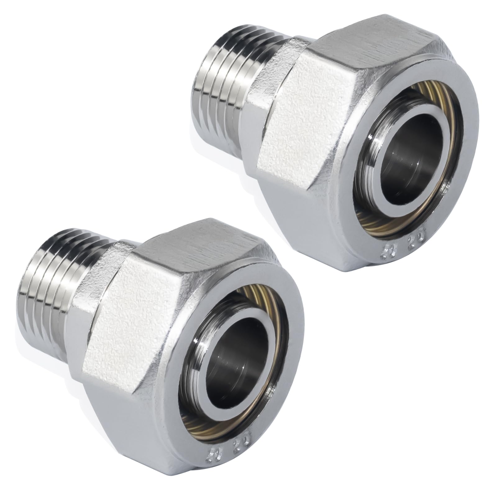 2 PCS 3/4" X 1/2" Straight Air Line Fittings - Brass, Nickel-Plated, For Shop Compressed Air System, 200 PSI Max