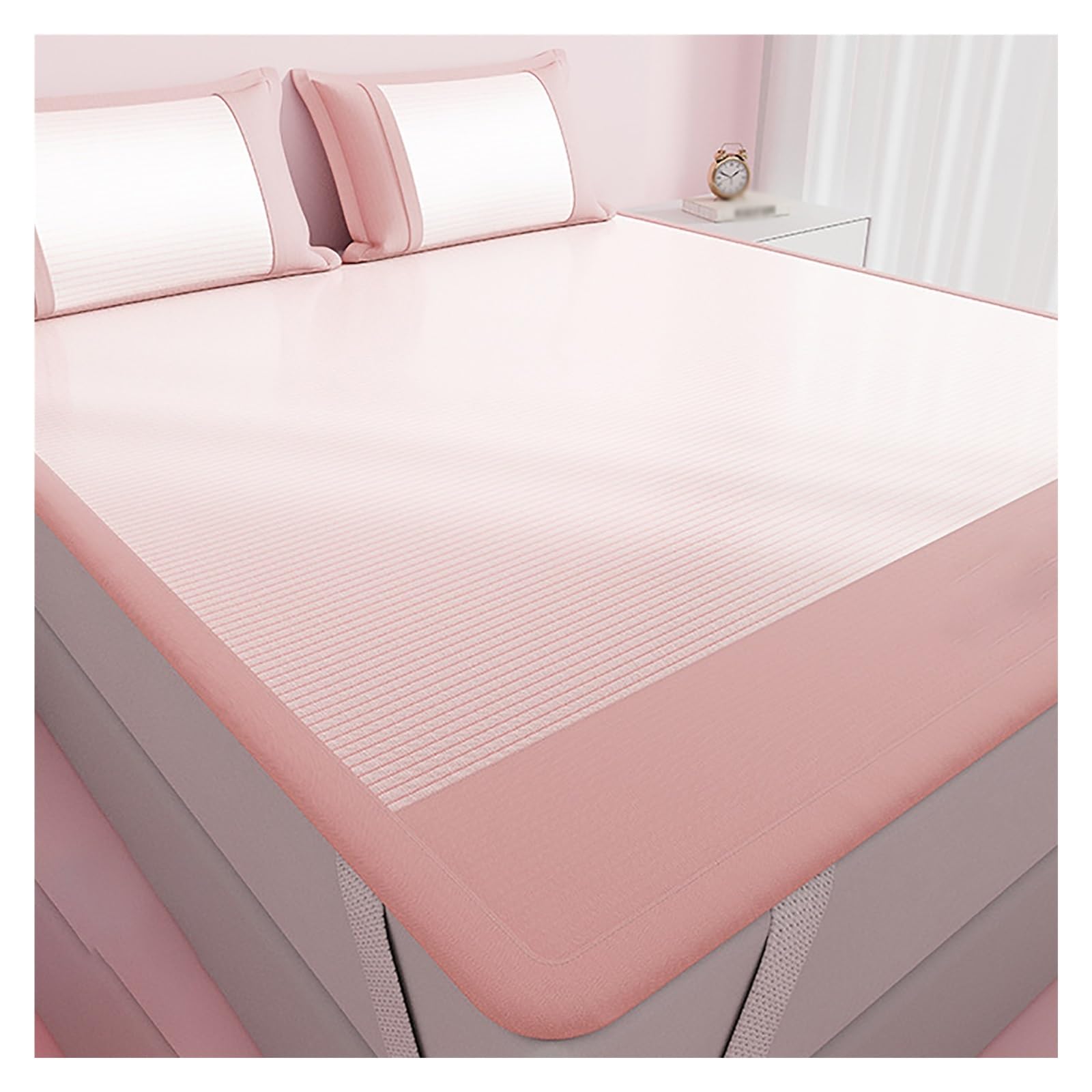 Ice Silk Cooling Bed Sheet, Cooling Ice Silk Sleeping Mat With Pillowcase Multicolor Multiple(Pink,200x220cm)
