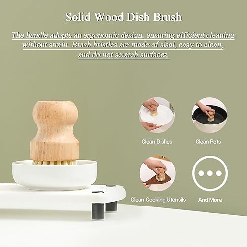 Miniatura 6 de MOMEEMO El juego de dispensador de jabón blanco viene con bombas de acero inoxidable, bandeja de secado instantáneo y cepillo para fregar platos,