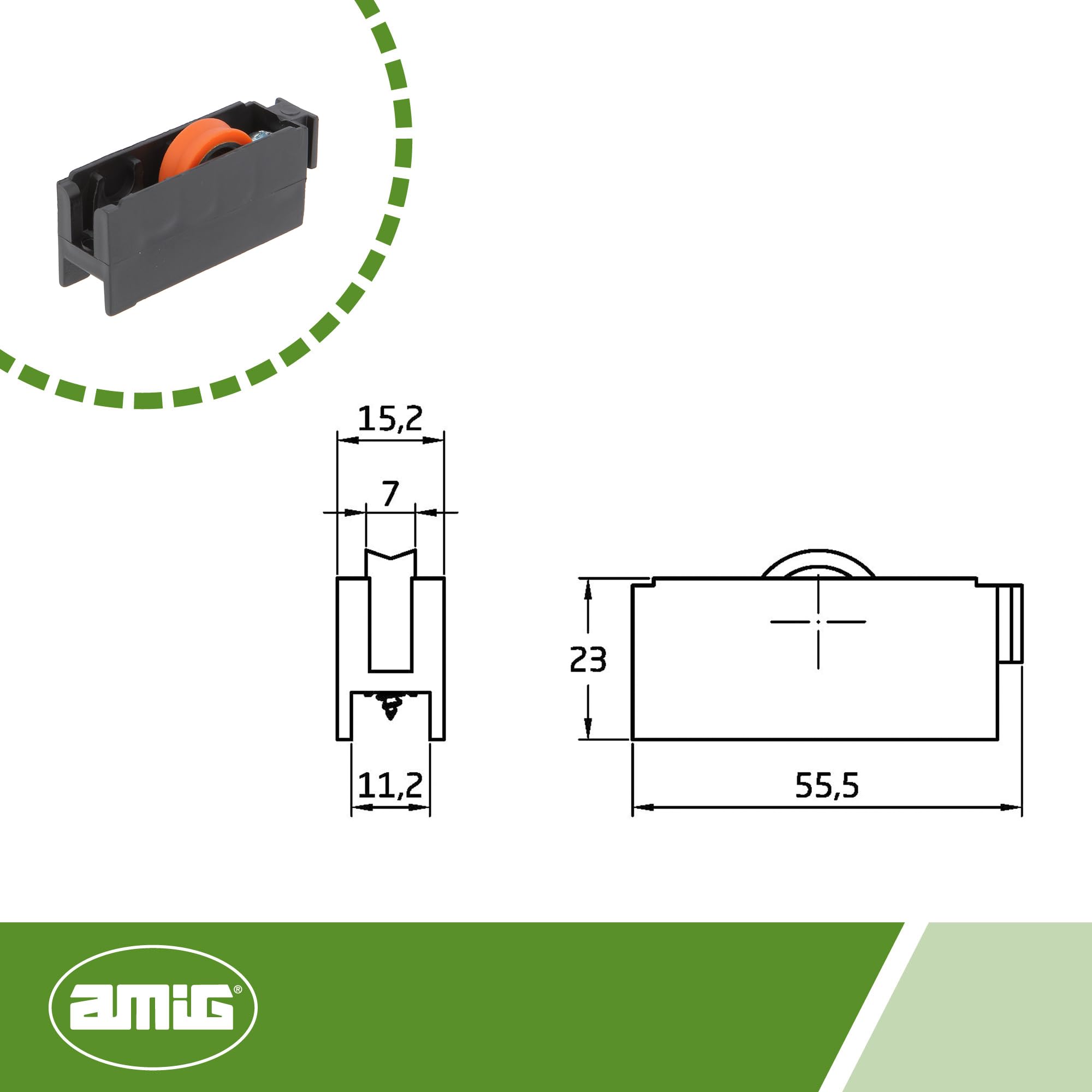Amig - Sliding Window Bearing | Pack Of 2 | Size 35 X 39 Mm | Nylon Housing With Ball Bearings | Designed For Sliding Windows | White Colour