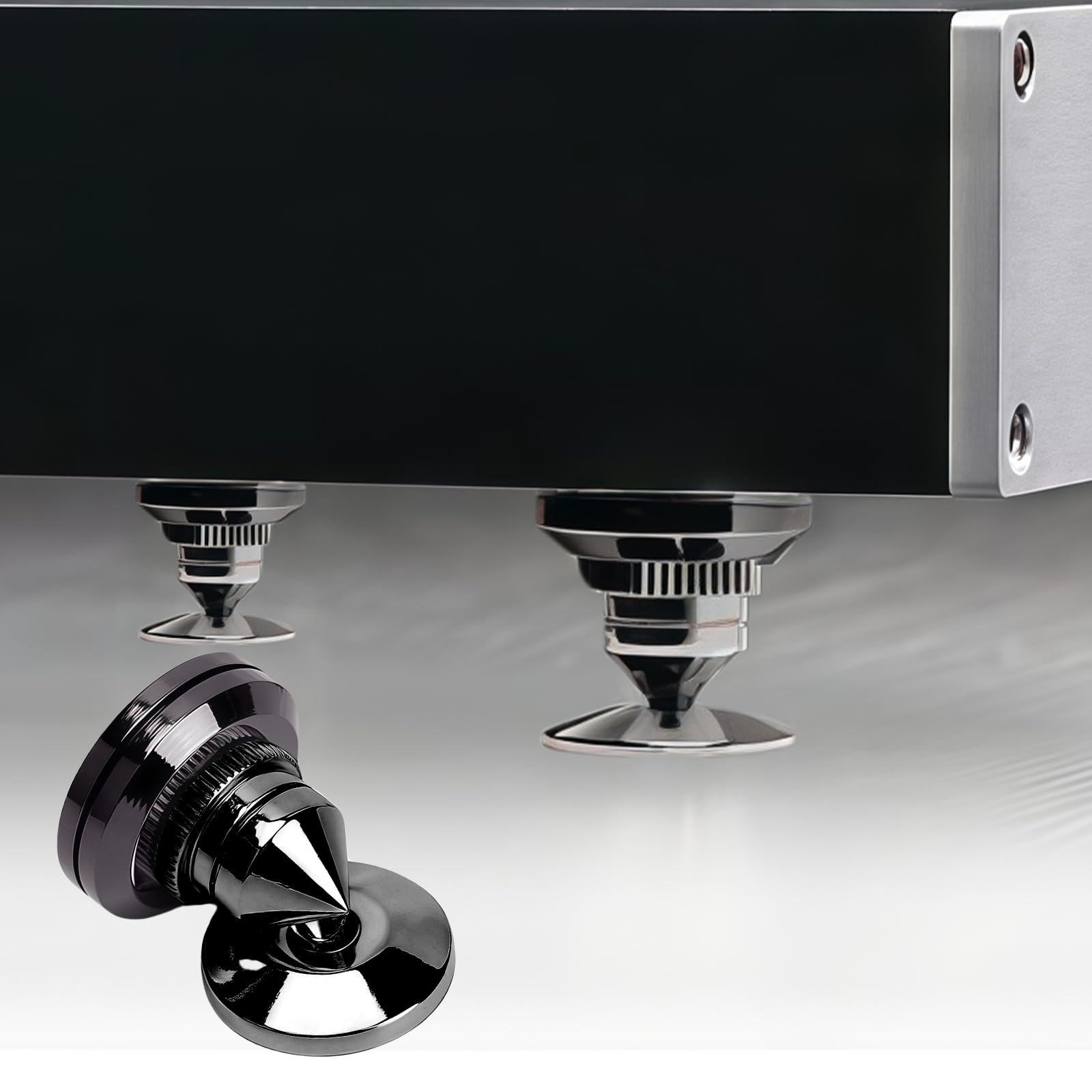 4 pièces pointes pour caisson de basses : pointes de haut-parleur avec 8 tapis antidérapants et 4 coussinets de base, support de haut-parleur anti-vibrations, hauteur non réglable, pics d'enceinte