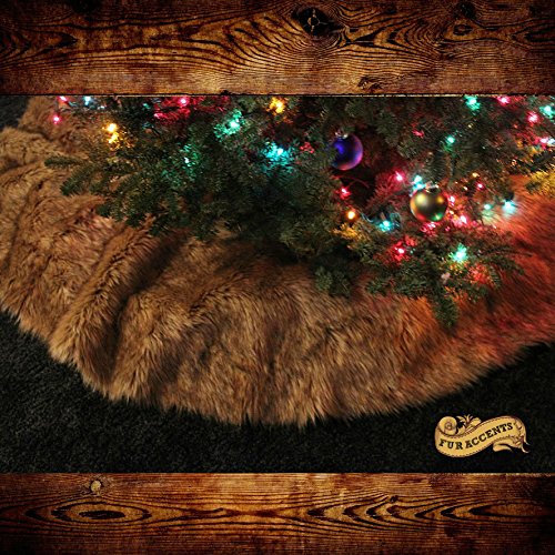 Classic Log Cabin Lodge Country Christmas Tree Skirt Light Brown Wolf Coyote Premium Quality Faux Fur Round (4' Diameter) #TOP2