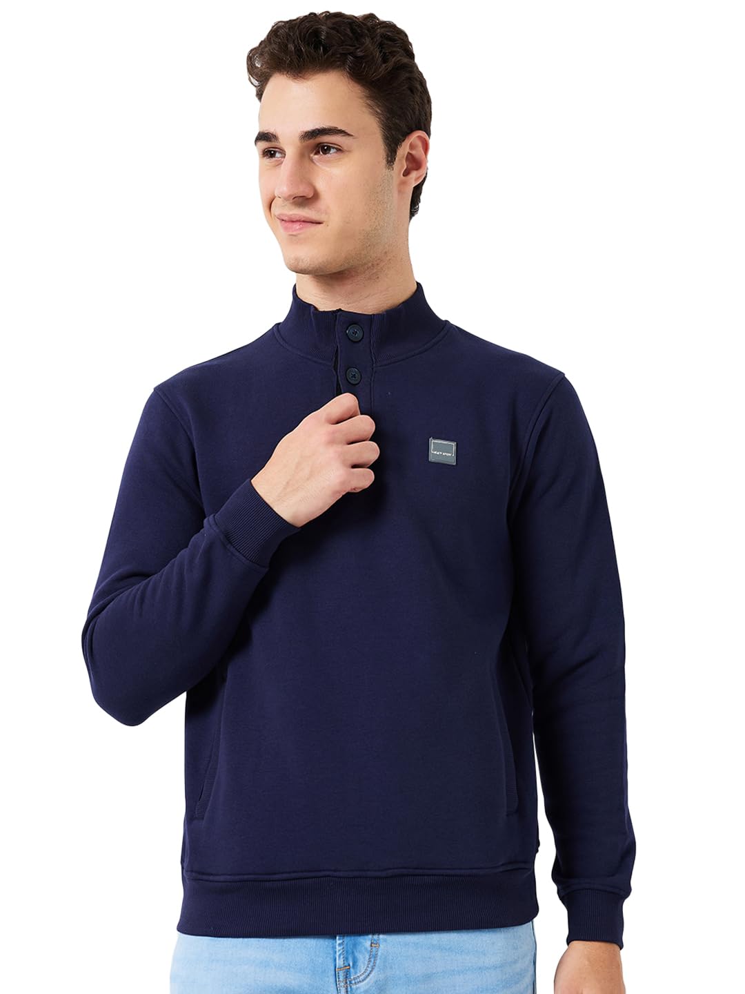 colorplus Color Plus Men Regular Fit Solid Pattern Cotton Polyester Blend Full Sleeve Henley Neck Casual Sweatshirt-picture-15